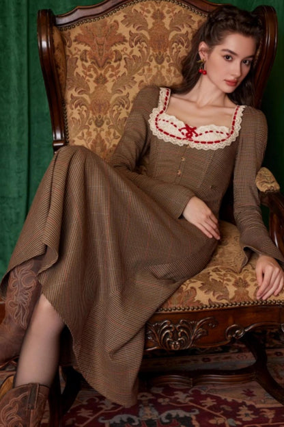 French Retro Houndstooth Dress