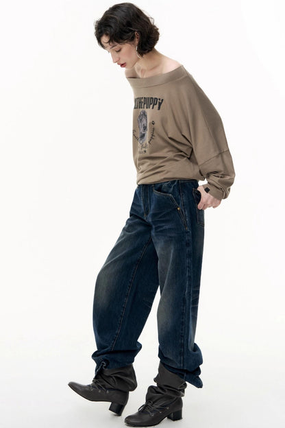 Loose Straight Wide-Leg Scimitar Jeans