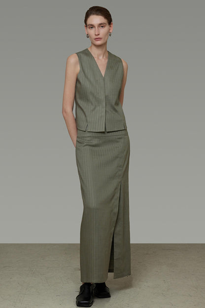 Autumn Draped Loose Vest Skirt Set-Up