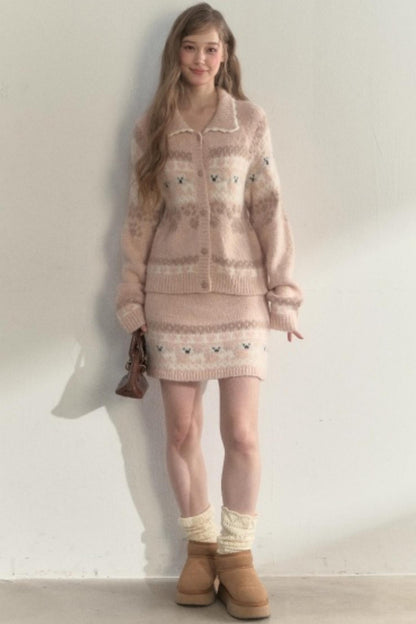 Vintage Preppy Style Knit Sweater Set-up