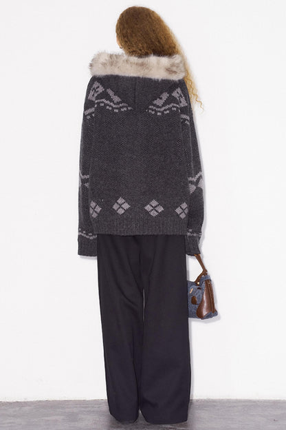 Detachable Fur Collar Knitted Cardigan