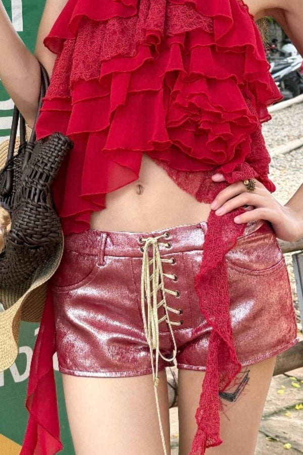 Chiffon Lace Top Shorts Set-Up