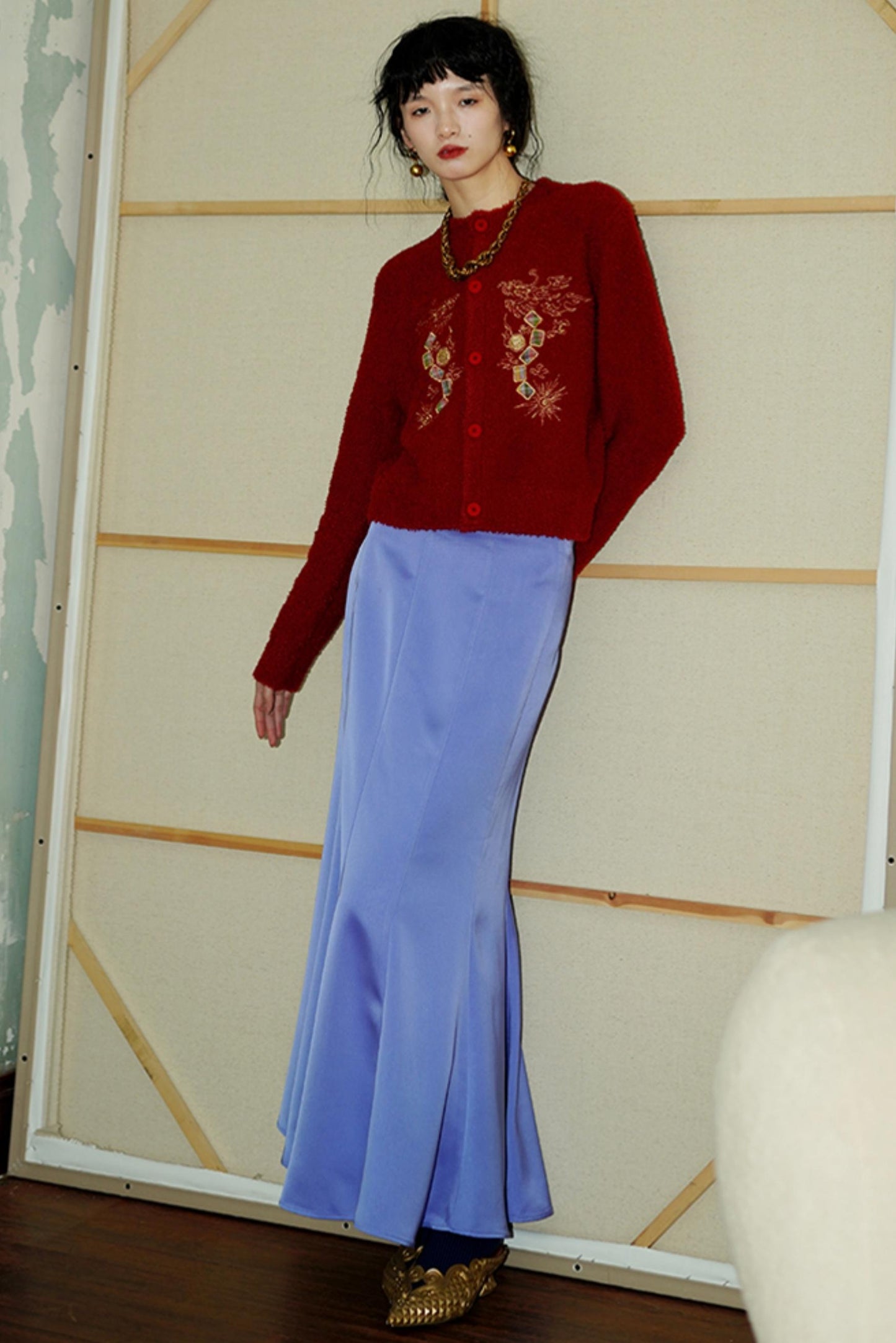 Solid Satin Slim Long Skirt