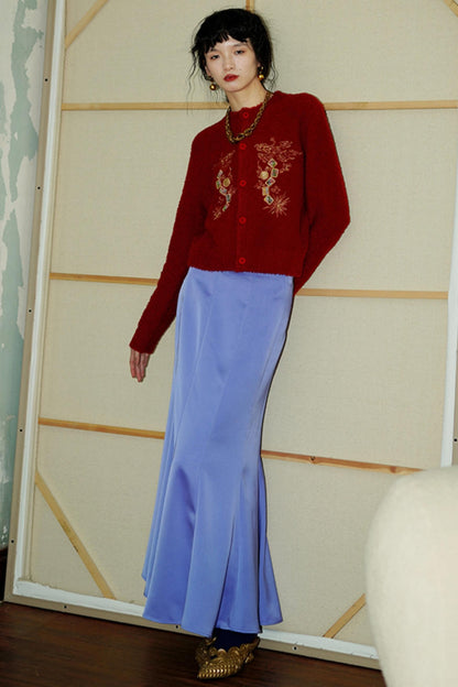 Solid Satin Slim Long Skirt