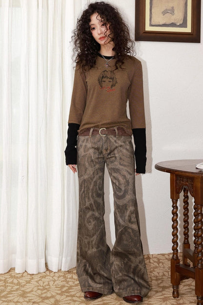 Tree Shadow Flared Denim Pants