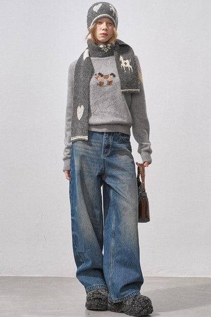 Retro Fleece-Lined Denim Pants
