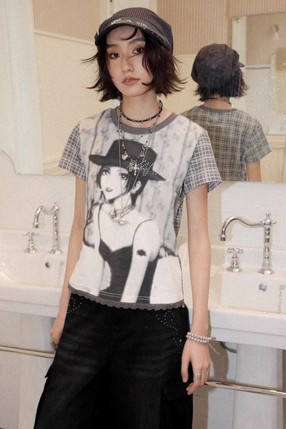 Portrait Plaid Rhinestone Top