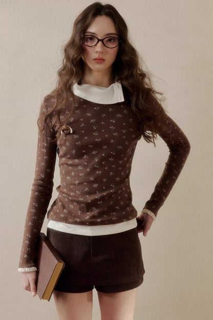 Floral Knit Long-Sleeve Top