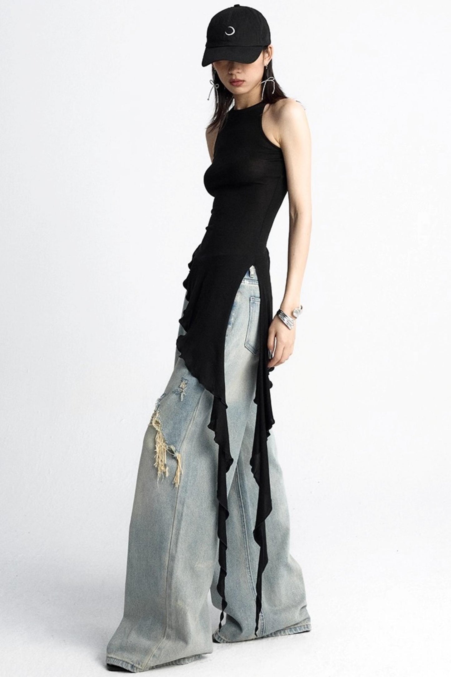 Black Ruffle Streamer Vest