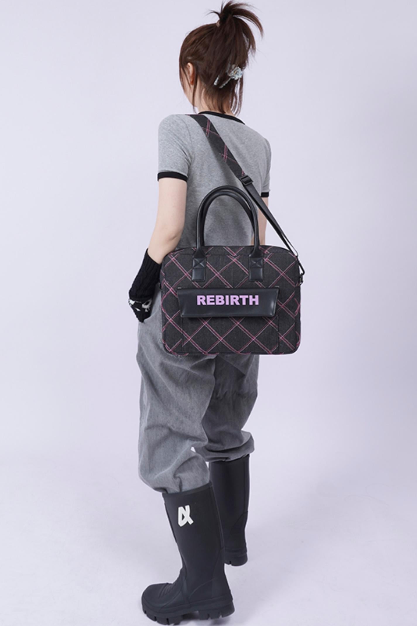 Plaid Denim Laptop Bag