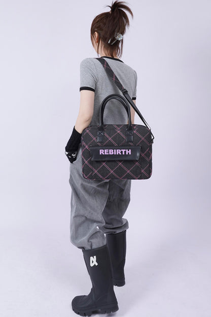 Plaid Denim Laptop Bag