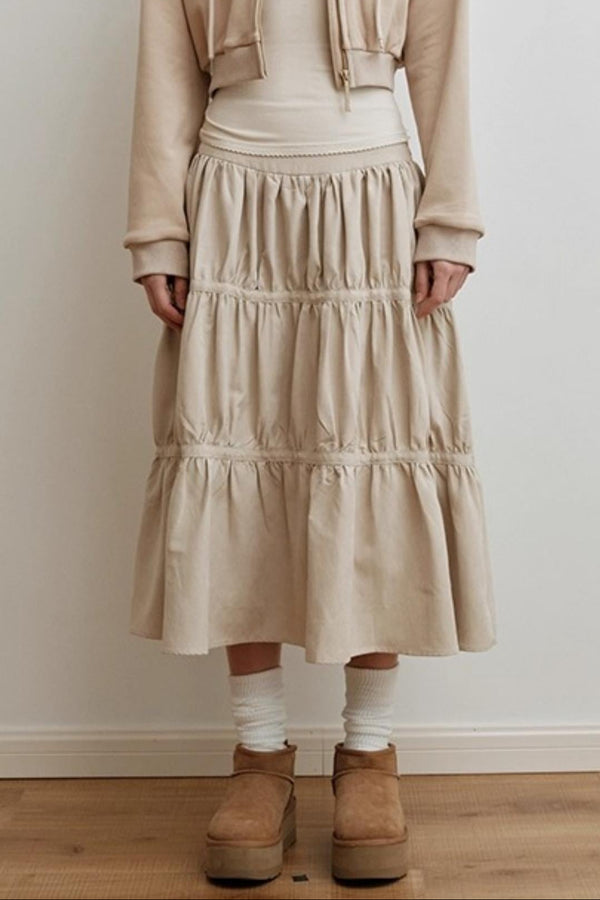 American Retro Suede Spliced Belt Umbrella Skirt