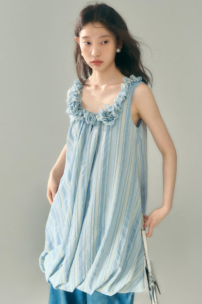 Blue Jellyfish Embroidered Striped Vest Dress