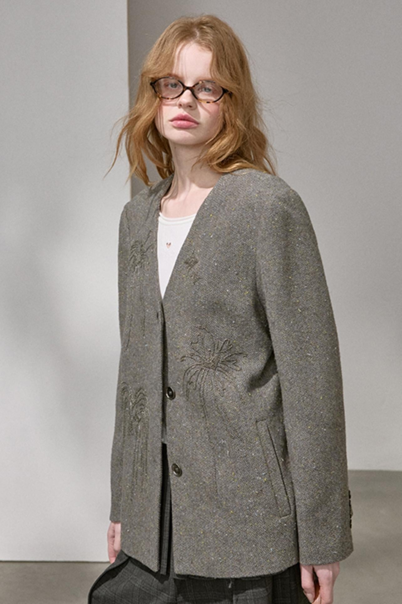 High-Density Beaded V-Neck Jacket