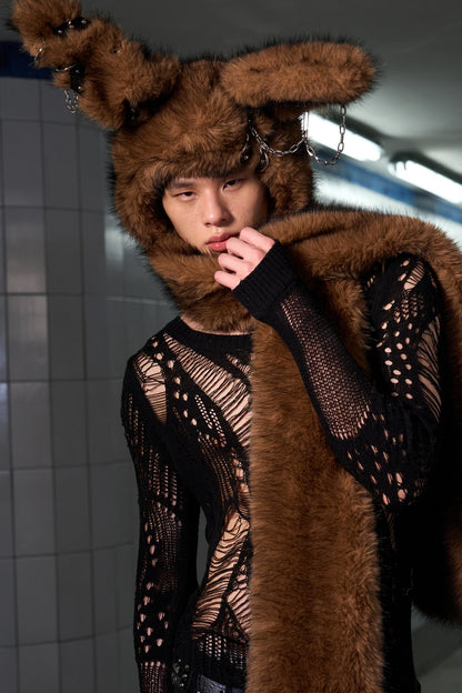 Long-Haired Patchwork Rabbit Hat