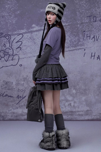 Gray-Purple Layered Cake Skirt