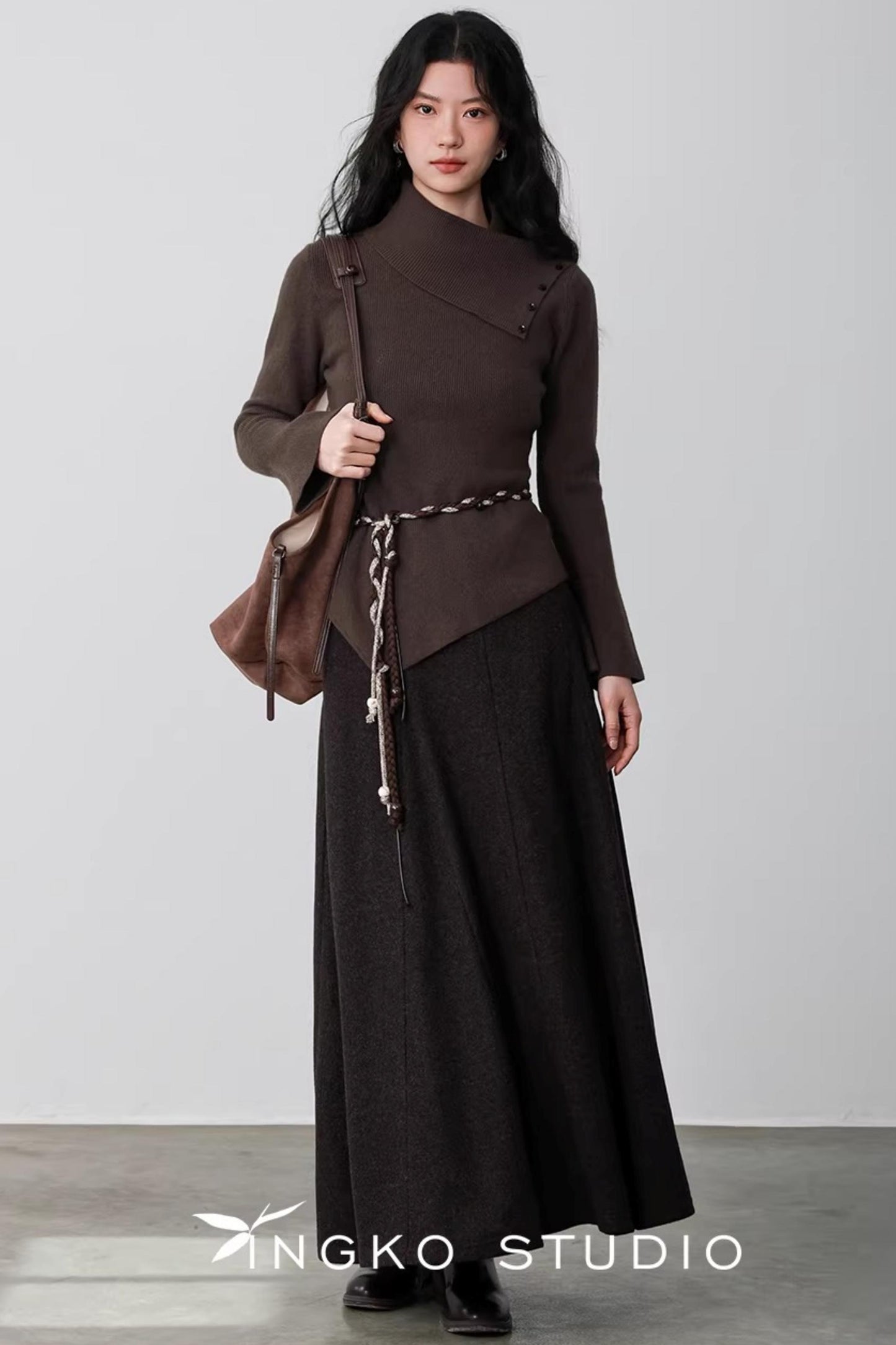Hollow Slanted Collar Sweater