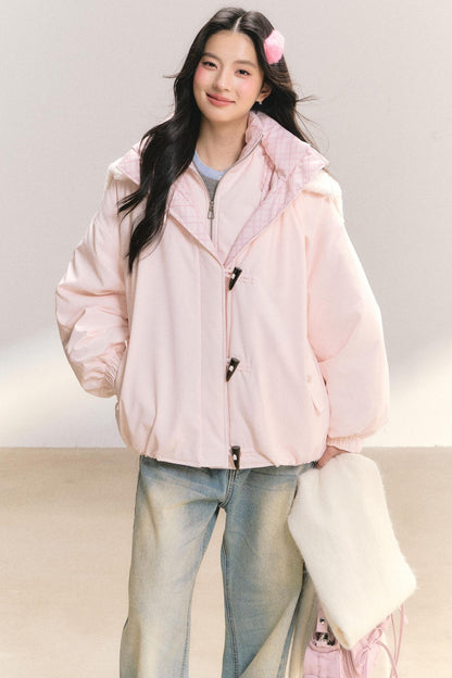 Snow Flakes Plaid Duffle Coat