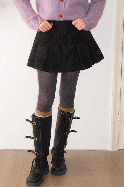 Vintage Distressed Leather Pleated Skirt