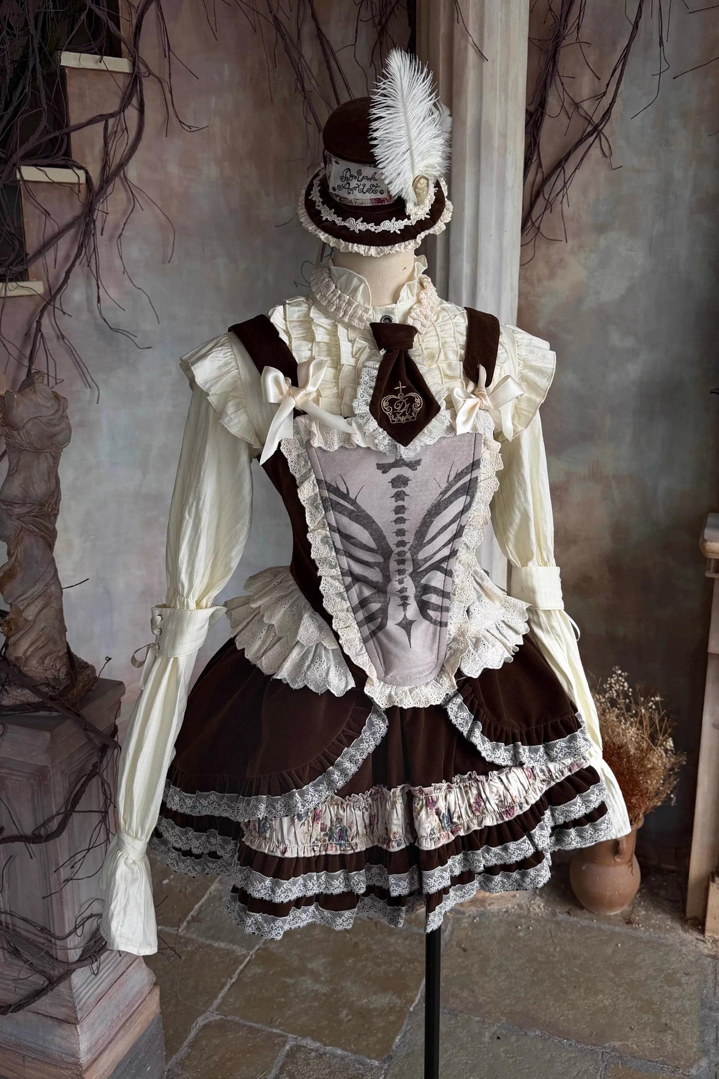 Velvet Floral Lace Tiered Skirt