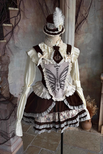 Velvet Floral Lace Tiered Skirt