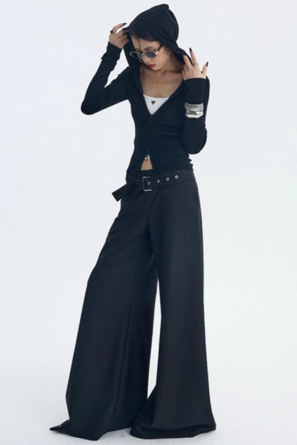 Detachable Belt Wide-Leg Pants