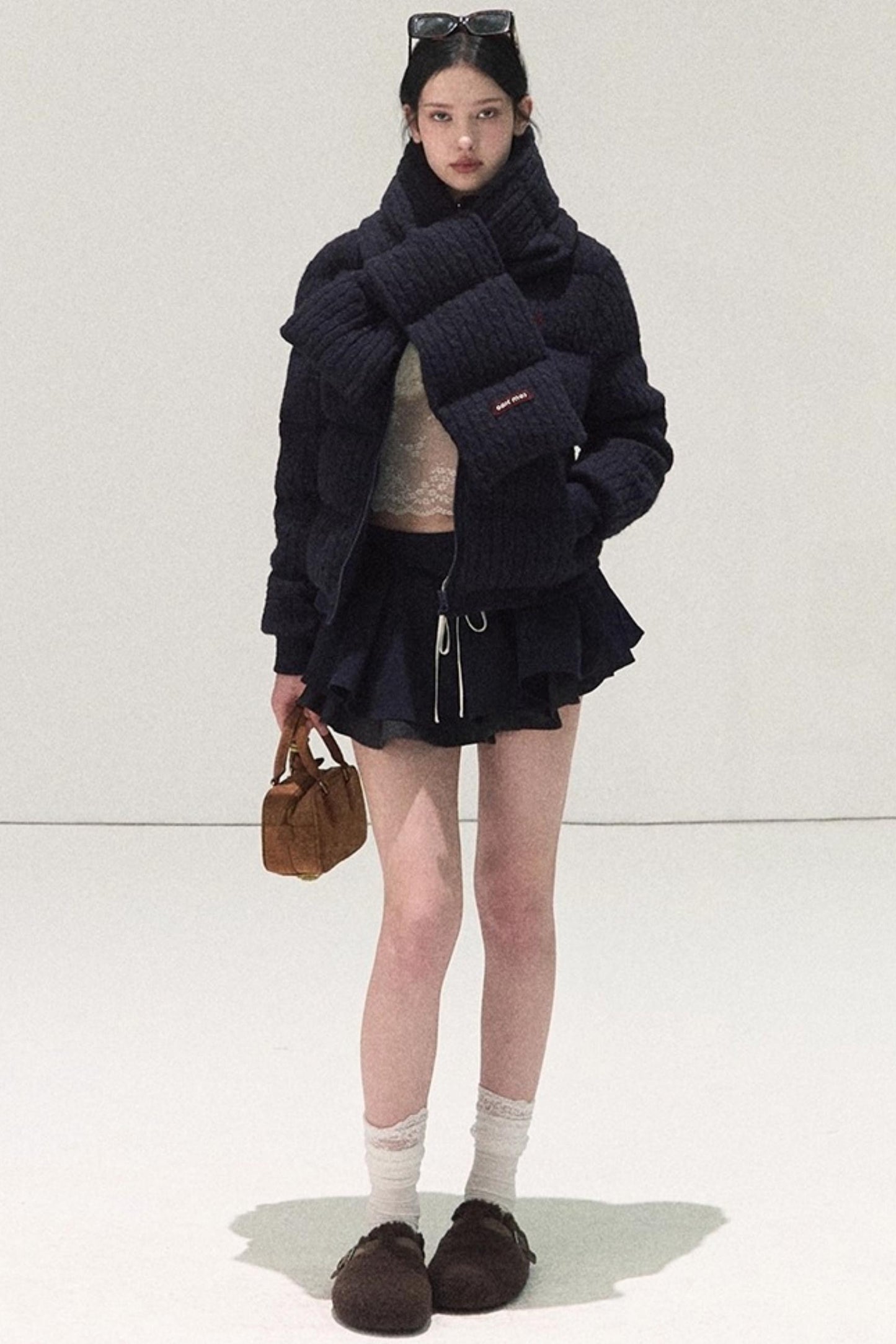 Plaid Color-Blocked Puffy Skirt