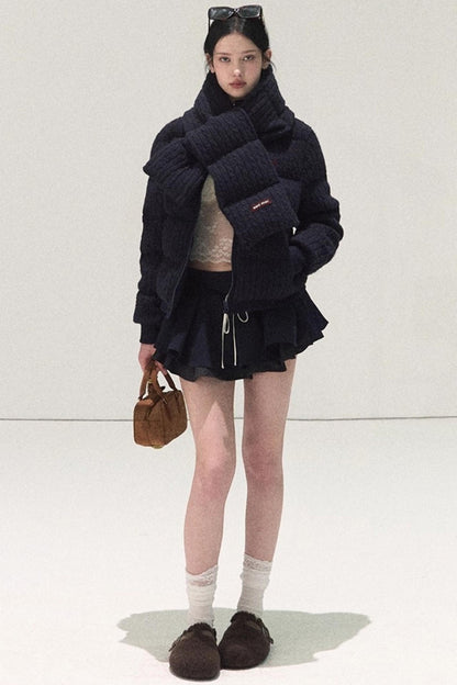 Plaid Color-Blocked Puffy Skirt