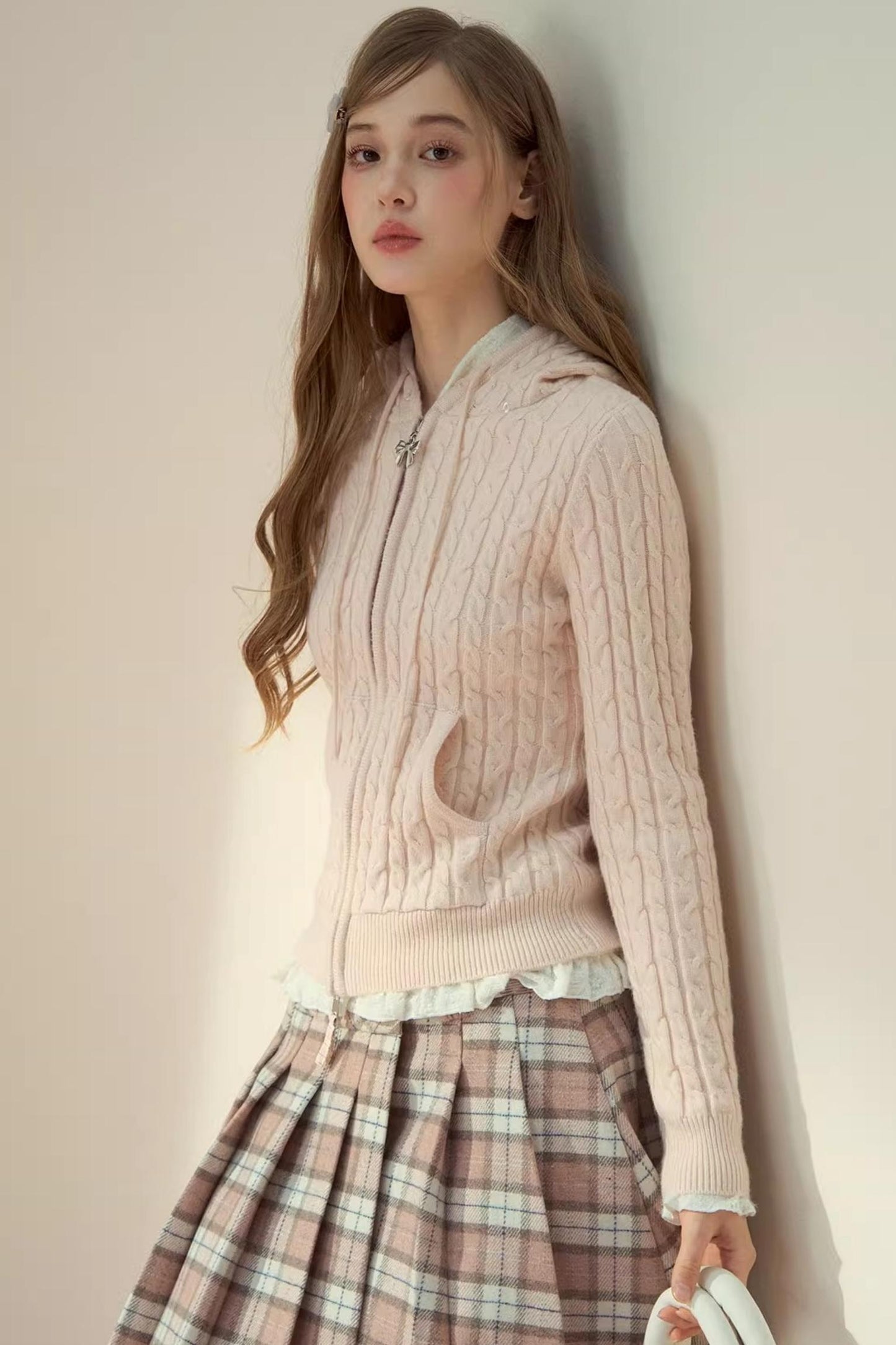 Fur Collar Detachable Knit Jacket