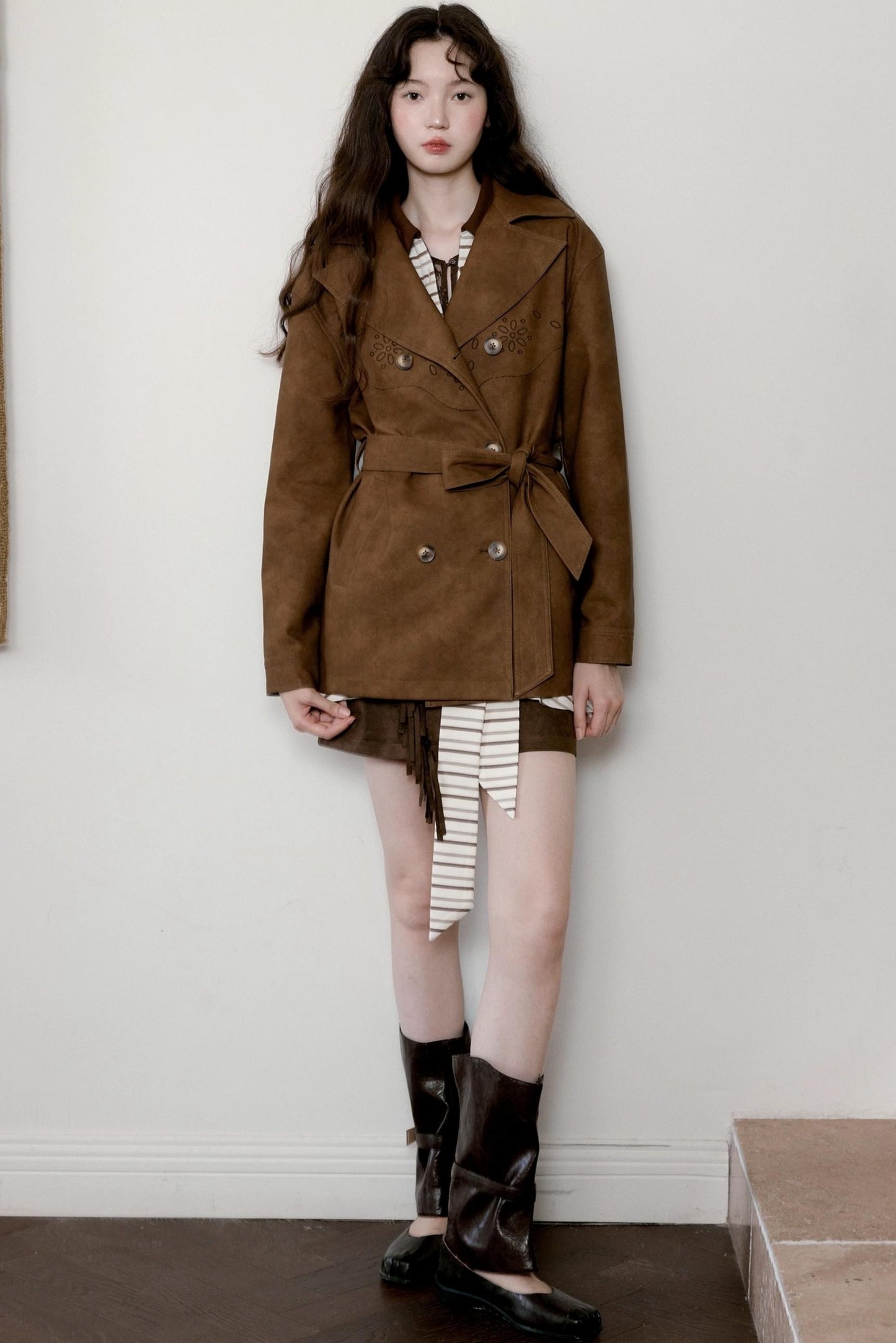 Vintage Blended Leather Carved Jacket