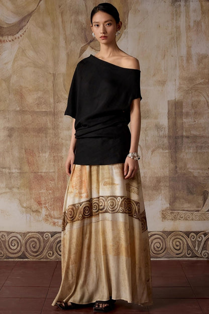 Black Shoulder Irregular Design T-Shirt