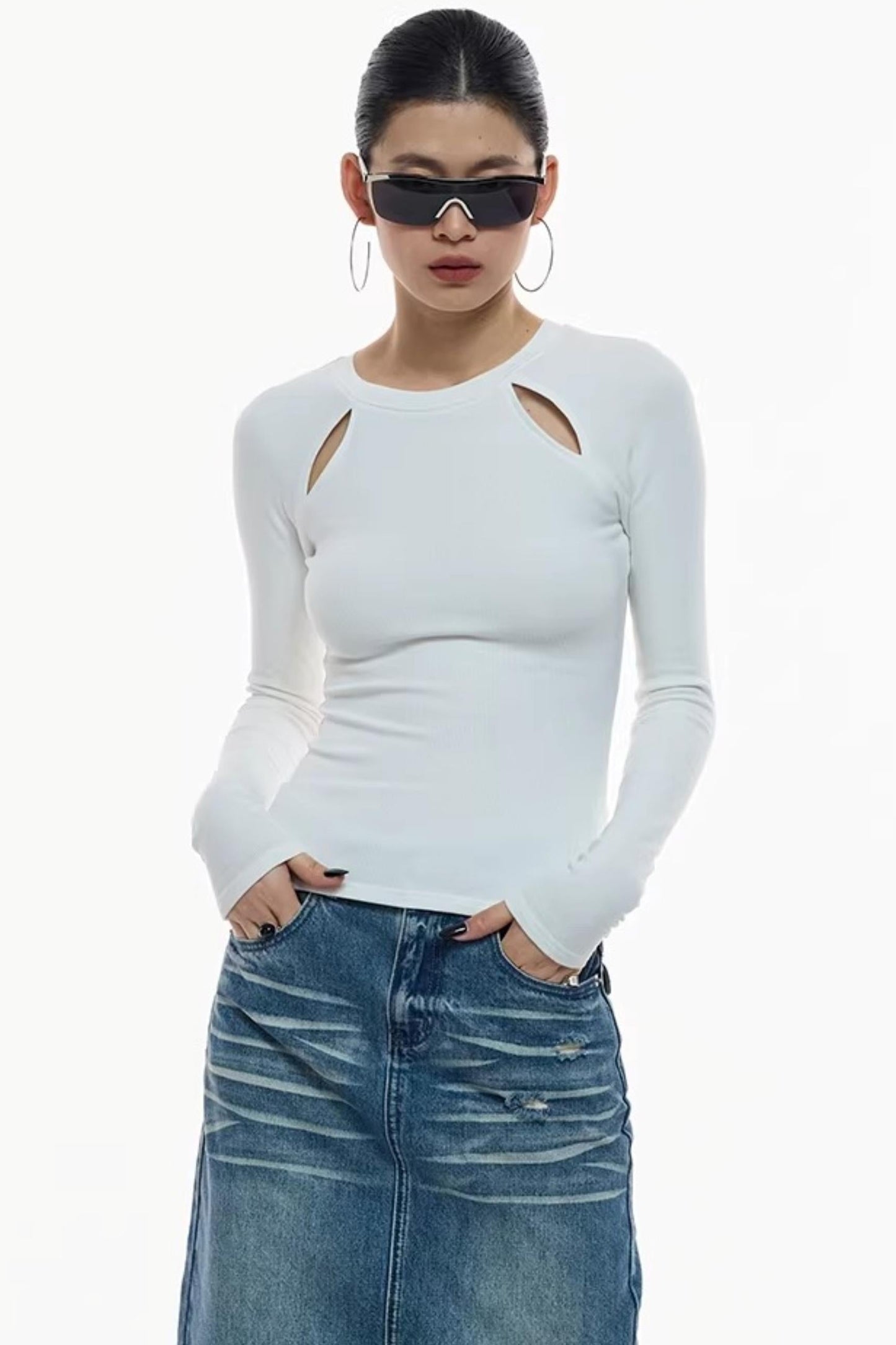 플리스 숄더 컷아웃 탑