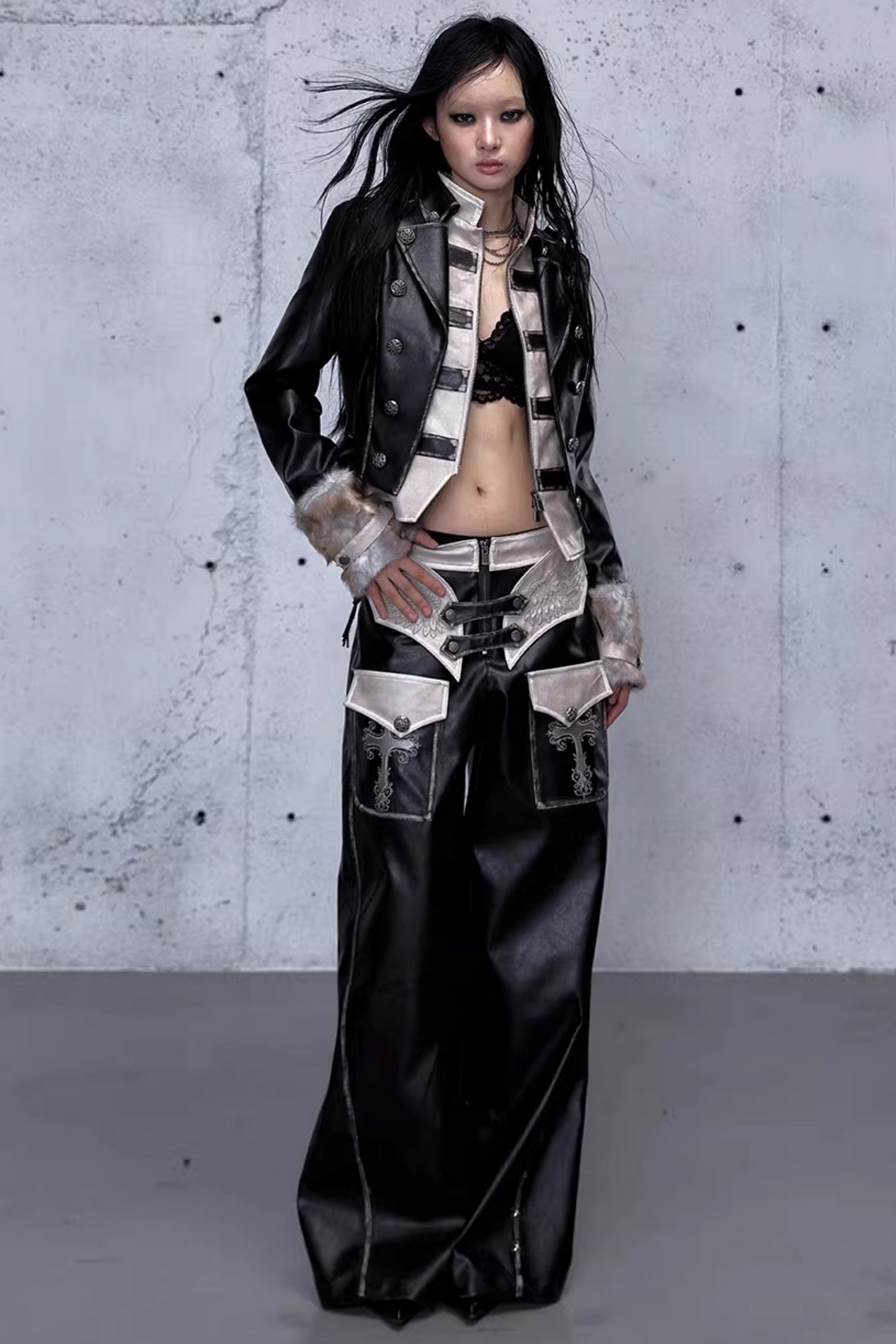 Street Punk Lederjacke im Used-Look