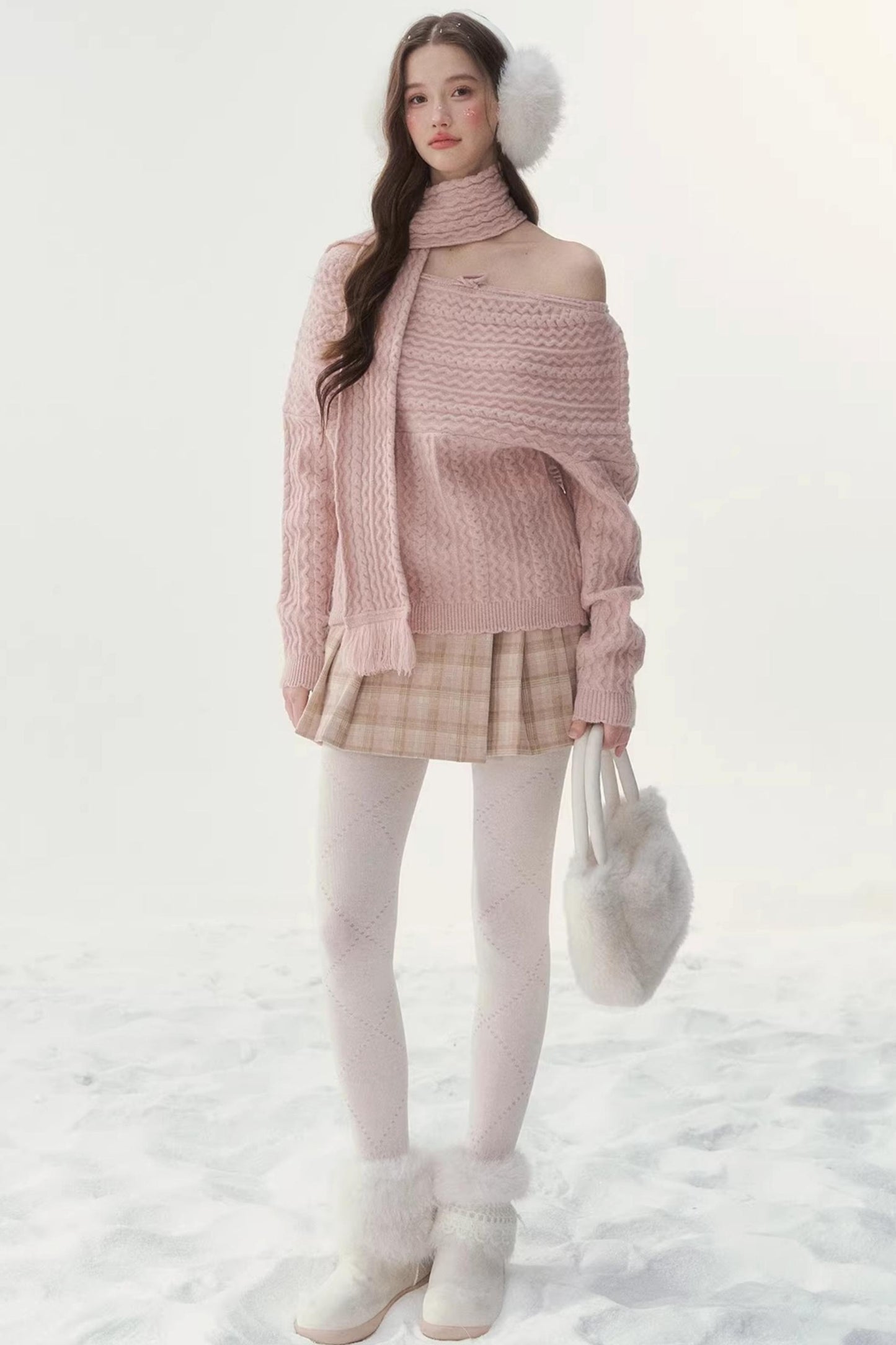 Vintage Off-Shoulder Knit Sweater