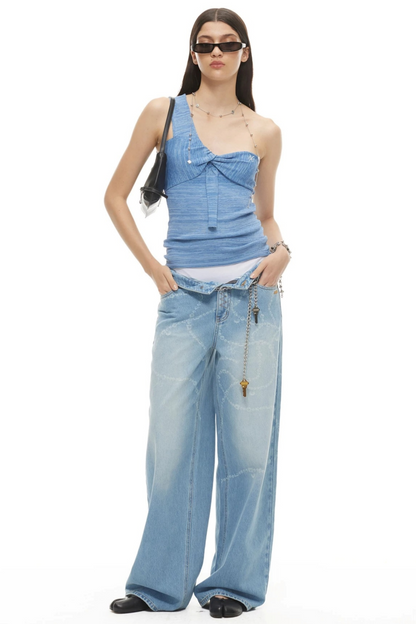 Wide-Leg Diamond Chain Jeans