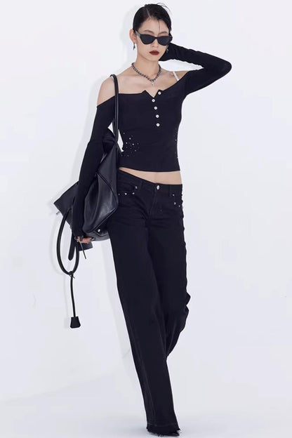Black Rivet Flared Jeans