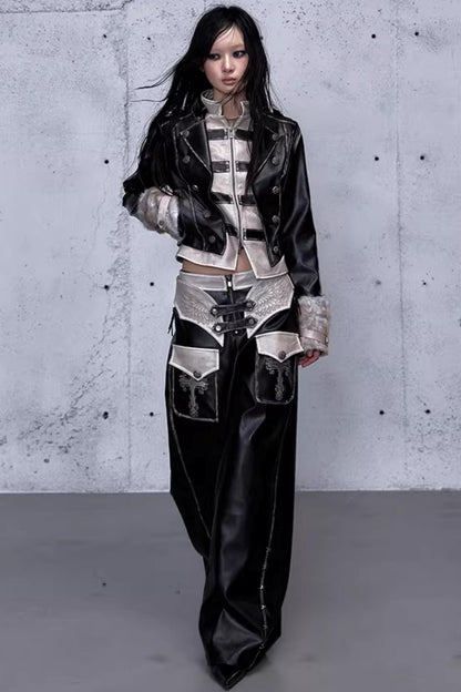 Punk-Lederhose mit Stickerei