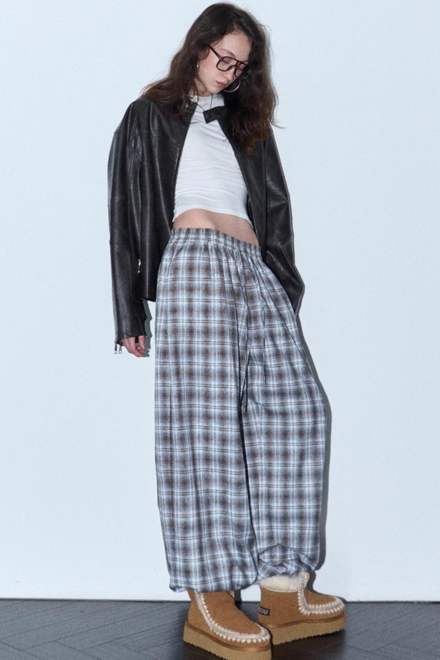 Plaid Color-Blocked Winter Pants