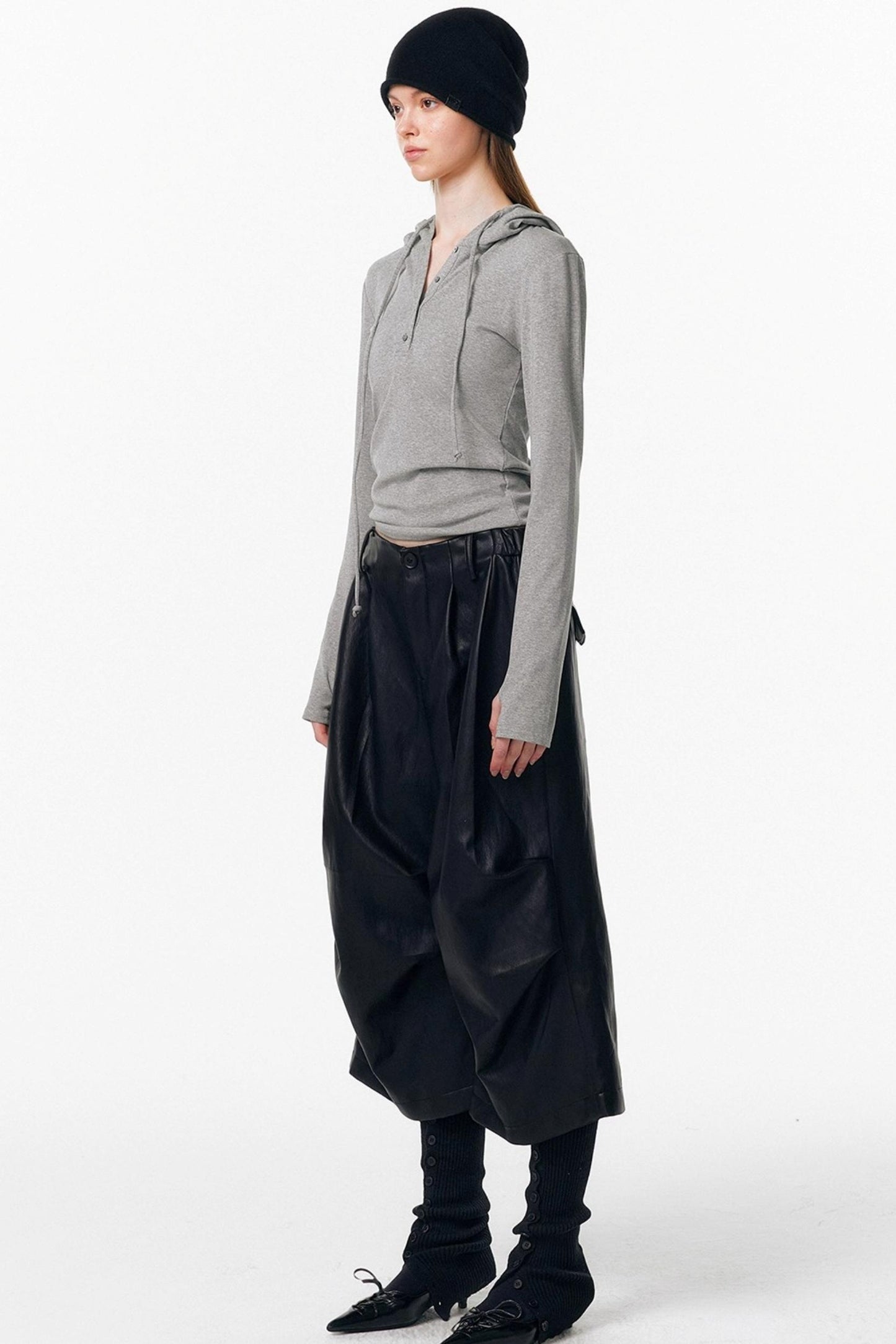 Drawstring Hooded Stretchy Top