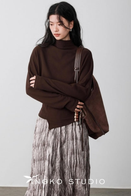 Chestnut Brown Velvet Pleated Top