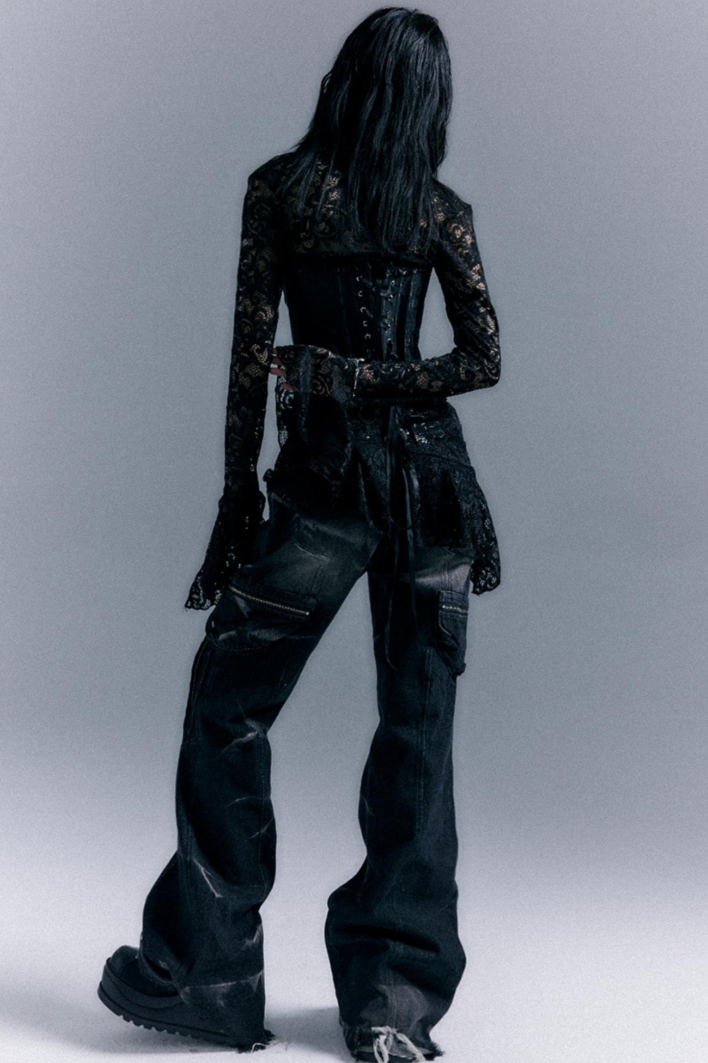 Vintage Studded Denim Flared Pants