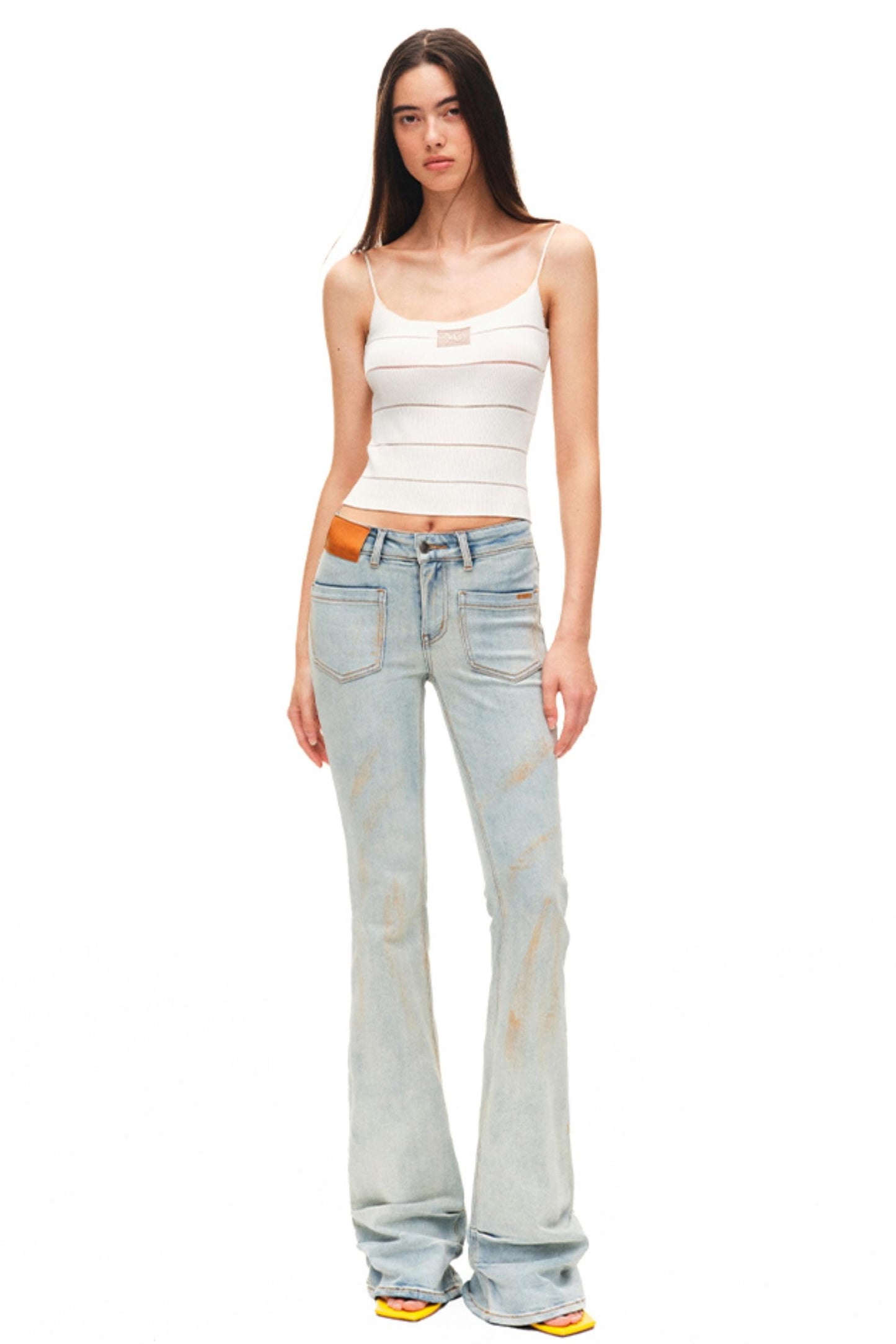 Light Sand Flared Denim Trousers