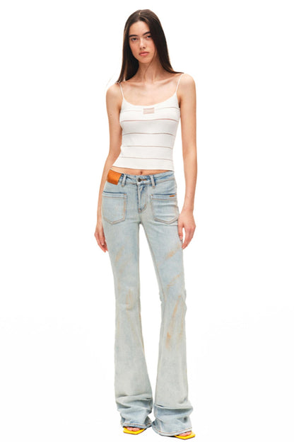 Light Sand Flared Denim Trousers