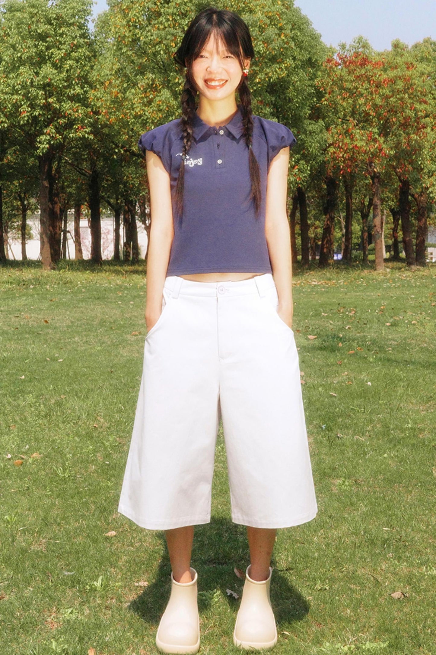 Embroidered Polka Dot Polo Tee