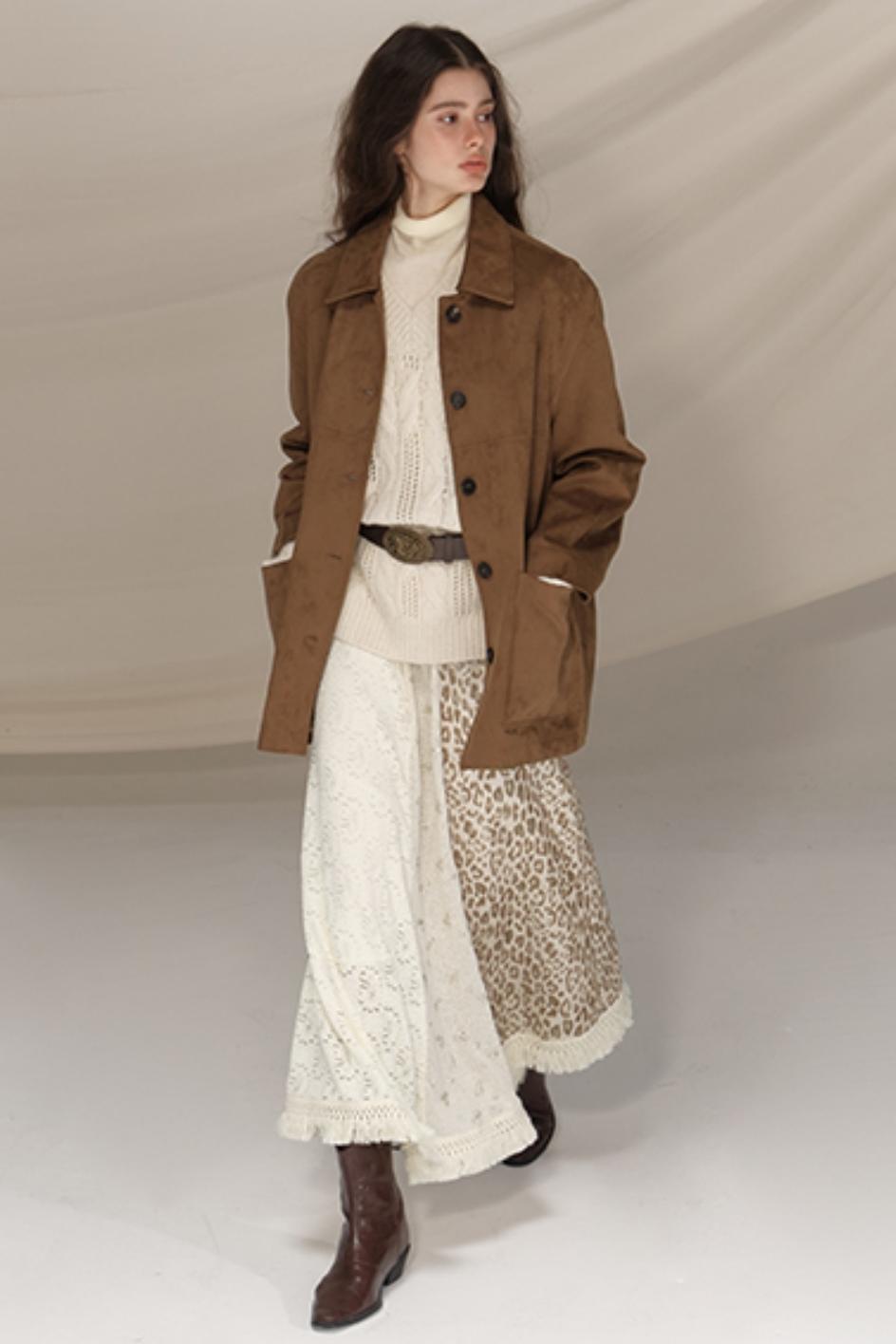 Silk Leopard Print Patchwork Skirt