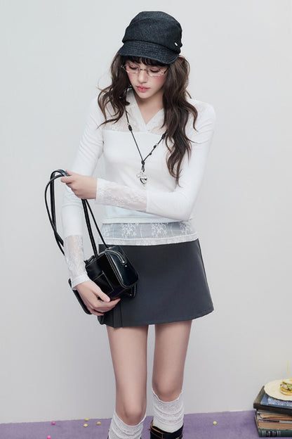 Skeleton Lace Hooded Polo Top