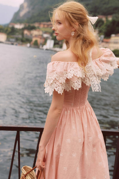 French Herringbone One-Shoulder Dress