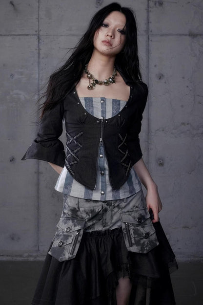 Vintage Punk Court Slim Print Long-Sleeved Shirts