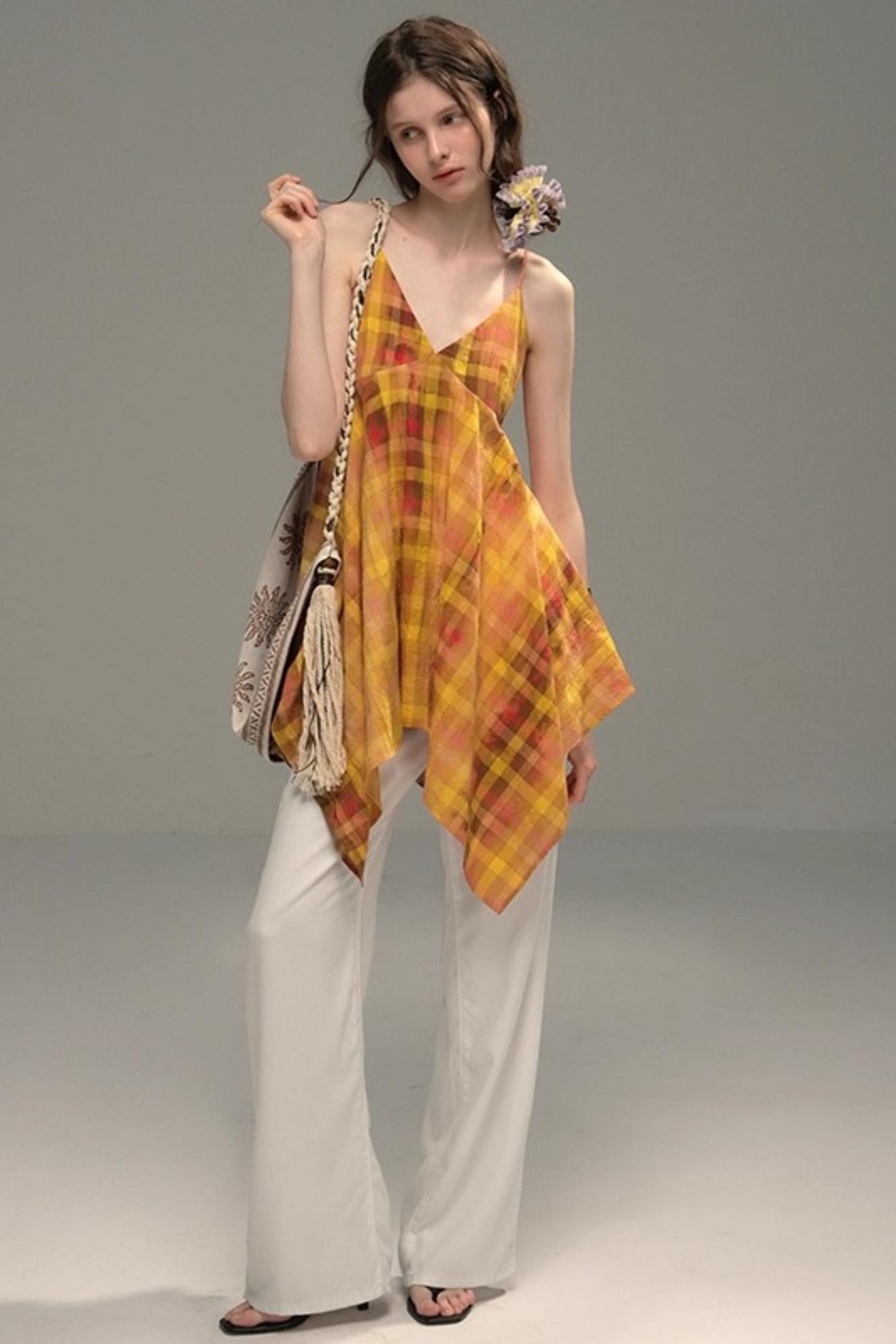 Tie-Dye Check Camisole Top