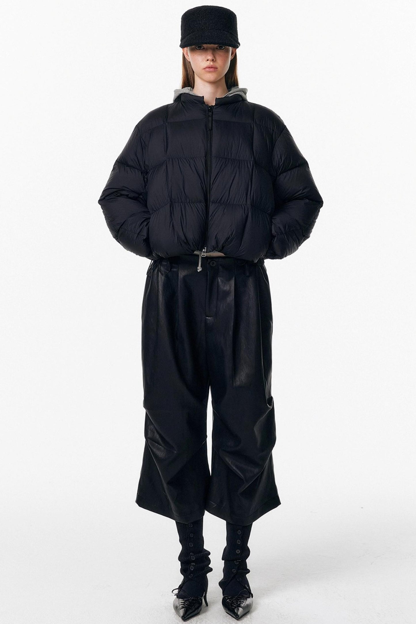 Irregular Pleated Leather Pants